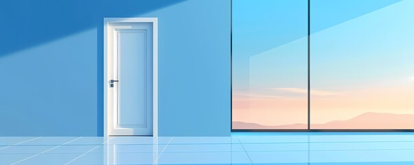 Picture a flat design of a glass door with a companys name and logo in vinyl