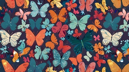 Scattered butterflies pastel vector background, seamless repeat pattern wallpaper Generative AI 