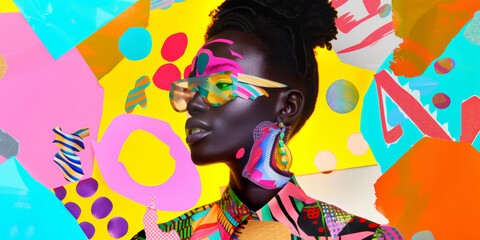 Vibrant Fashion Portrait Abstract Art Style  Trendy African Beauty Concept