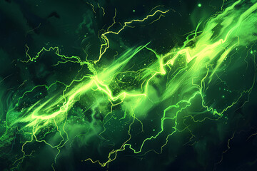 Green lightning strikes on a black background