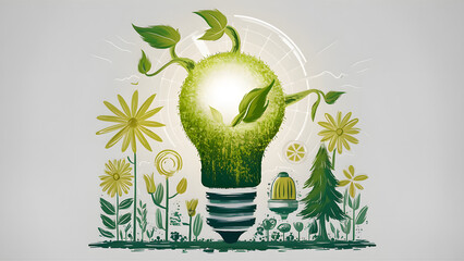 Light bulb on grass as a symbol of ecology and clean green energy. Sustainable resources background. AI generated loop