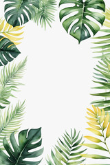 watercolor painting copy space collection of tropical leaves on plain white background