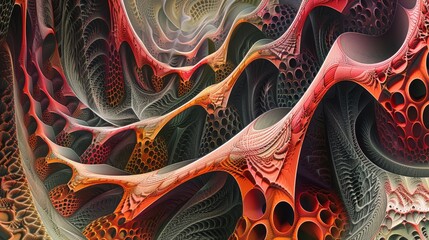 Obraz premium vibrant wavy forms in red, orange, yellow, green, and grey hues against a black backdrop