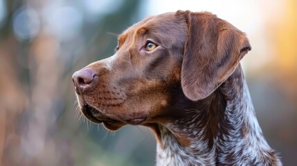  A tight shot of a dog's face with blurred backgrounds to the left and right