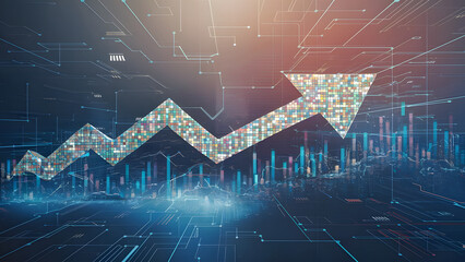 Market chart displaying the increase in business stocks, investment data, and financial profit graph. Generated with AI