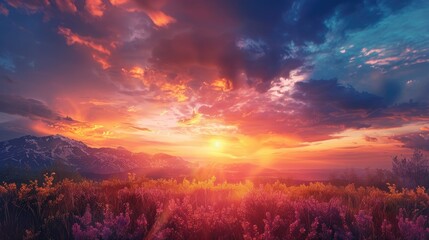 Stunning scenic sunset with vibrant sky in the natural environment
