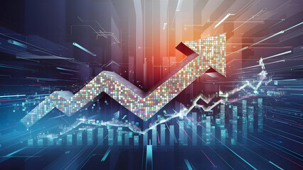 Market chart displaying the increase in business stocks, investment data, and financial profit graph. Generated with AI