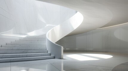 Obraz premium Minimalist architectural composition with clean white surfaces and organic curves, creating a sense of harmony and balance in the design aesthetic.