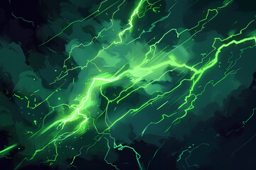 Green lightning strikes on a black background