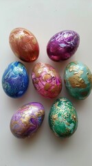 Easter eggs decorated with wax resist technique