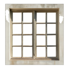 A window with a wooden frame and a white background