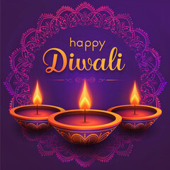 Radiant Diwali Greetings on a Royal Purple Backdrop