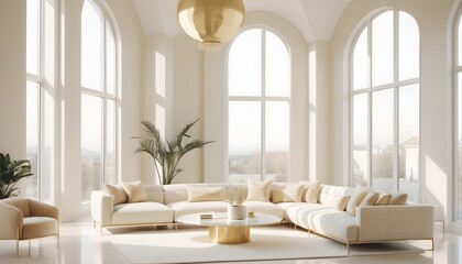 white and gold theme interior modern minimalism photo realism