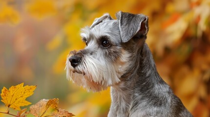  A tight shot of a dog holding a leaf in the foreground Background comprised of an overlapping layer of leaves, subtly blurring a distant dog image