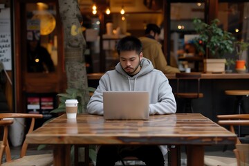 Fototapeta premium Modern Remote Work: Man Using Laptop