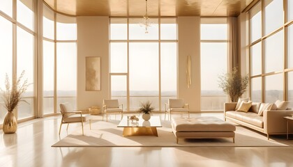 white and gold theme interior modern minimalism photo realism
