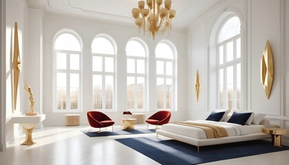 white and gold theme interior modern minimalism photo realism