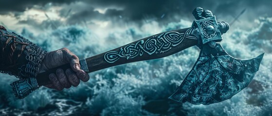 Battle Axe A warrior's hand holding a massive battle axe