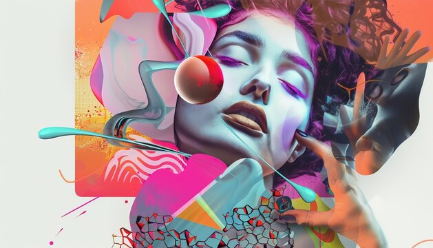 Tech Savvy Lady: A Retro 3D Abstract Collage