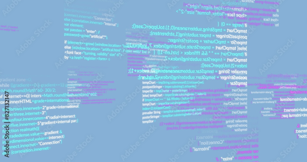 Wall mural image of computer language moving on blue background