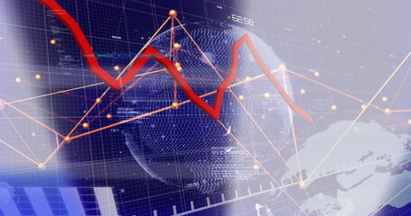 Image of red line graph showing loss over globe with connected dots and programming language