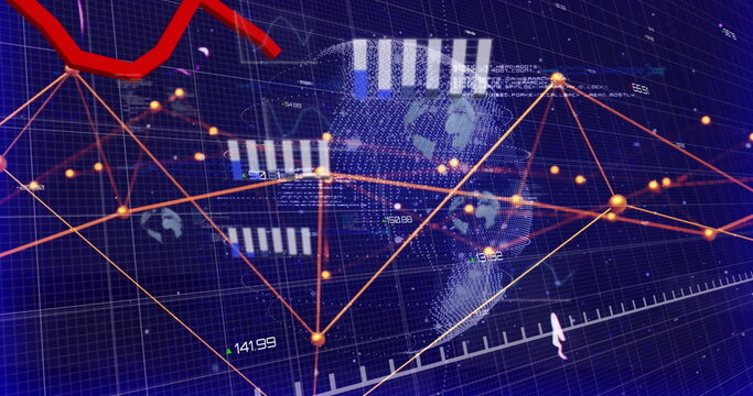 Image of red line graph showing loss over globe with connected dots and programming language