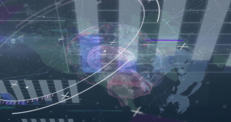 Image of statistics and data processing over dark background