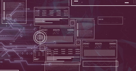 Image of financial data processing on screens over dark background