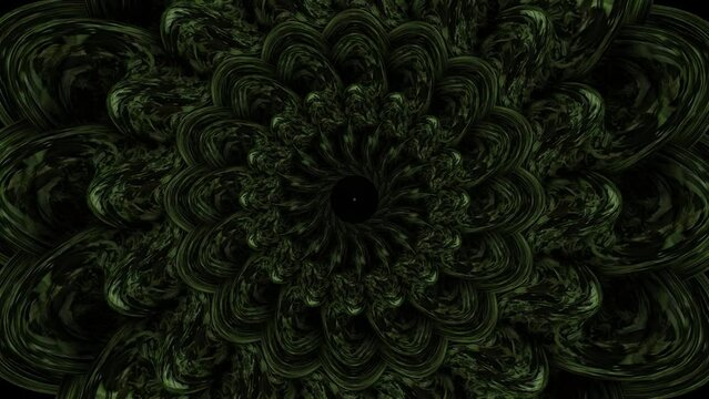 background with circles. Green monochrome floral spiral shapes in looped animated background.	
