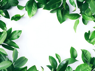 Frame of leaves with white background and space for text