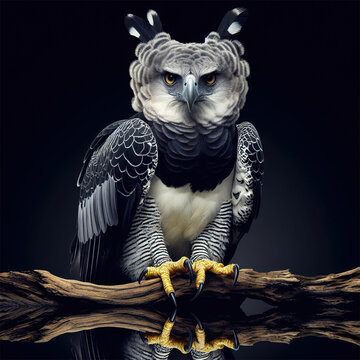 Harpy Eagle isolated on black background.