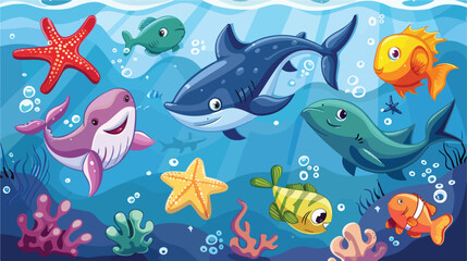 Matching children educational game with sea animals