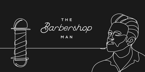 barber backdrop Continuous line, drawing of gentleman with minimalist barbershop pole vector illustration for t-shirt, slogan design print graphics style