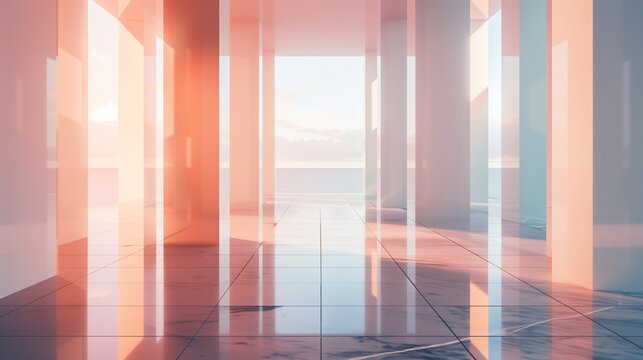 Aesthetic and beautiful minimalism architecture background featuring clean lines, neutral colors, and design elements, perfect for video calls or online meetings, creating professional atmosphere.