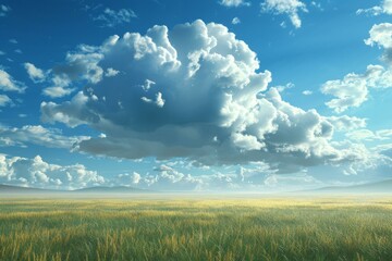 Blue sky and white clouds over the grassland