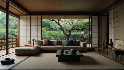 Japanese  interior design of modern living room, home