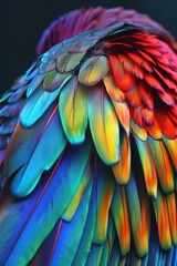 Fototapeta premium A close up of a colorful bird's feathers with the background blurred. AI.