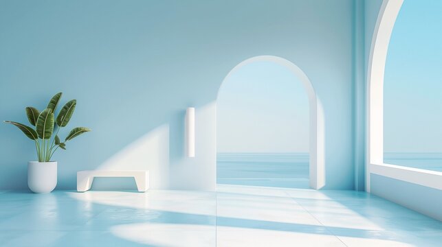 Aesthetic and beautiful minimalism architecture background featuring clean lines, neutral colors, and design elements, perfect for video calls or online meetings, creating professional atmosphere.