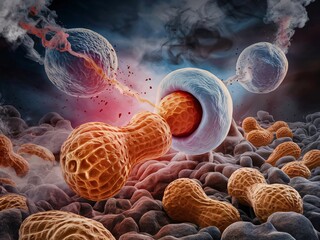 the immune system attacking peanut proteins, causing an allergic reaction