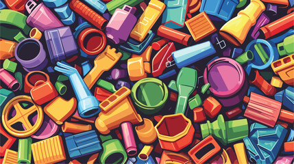 Pile of different plastic items as background top vie