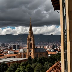 Fototapeta premium Bogota Downtown - Primate Cathedral of Bogotá seen from the Gabriel Garcia Marquez Cultural Center 