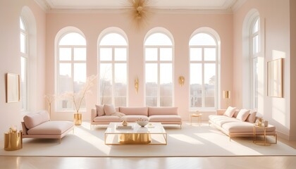 white and gold theme interior modern minimalism photo realism