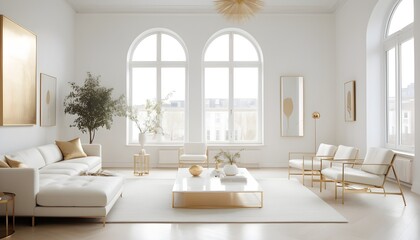 white and gold theme interior modern minimalism photo realism