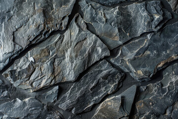Black rock texture background, detailed photography of black rocks with sharp edges. Created with Ai