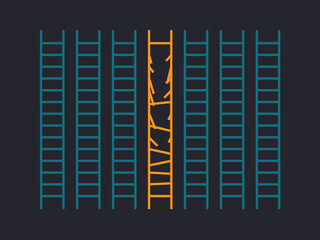 Simple Motivation graphic on dark background.six good ladders and a broken one