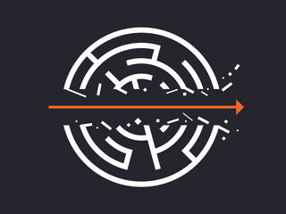 Simple Motivation graphic on dark background. Break through the maze