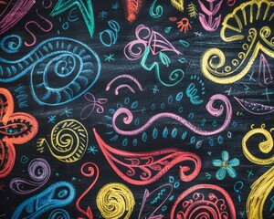 Capture a close-up shot of a chalkboard adorned with whimsical doodles and vibrant colors, inviting customization Perfect for a dynamic social media campaign or educational project