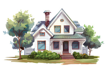 beautiful house building vector 3d rendering on white background