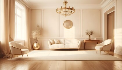 Fototapeta premium white and gold theme interior modern minimalism photo realism