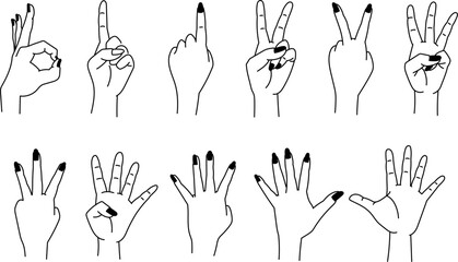 いろいろな手のポーズのモノクロベクターイラストセット